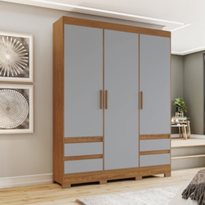 Guarda Roupa Casal 3 Portas 4 Gavetas 163 cm B55 Nature Cinza Briz