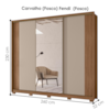 Guarda Roupa Casal 3 Portas De Correr 260 cm Com Espelho Nevada Carvalho Fendi Moval
