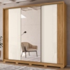 Guarda Roupa Casal 3 Portas De Correr 260 cm Com Espelho Nevada Freijo Off White Moval