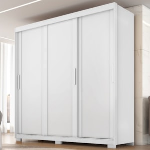 Guarda Roupa Casal 3 Portas de Correr 4 Gavetas Confo 190 cm Branco Absoluto ZANZ