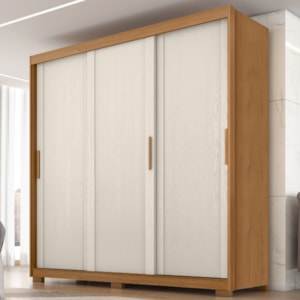 Guarda Roupa Casal 3 Portas de Correr 4 Gavetas Confo 190 cm Cinamomo Areia ZANZ
