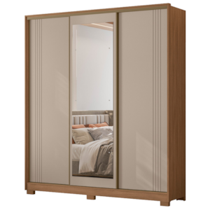 Guarda Roupa Casal 3 Portas de Correr Com Espelho 195 cm Dallas Carvalho Fendi Moval