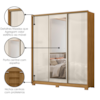 Guarda Roupa Casal 3 Portas de Correr Com Espelho 195 cm Dallas Freijo Off White Moval