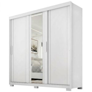 Guarda Roupa Casal 3 Portas de Correr Com Espelho Confo 190 cm Branco Absoluto ZANZ