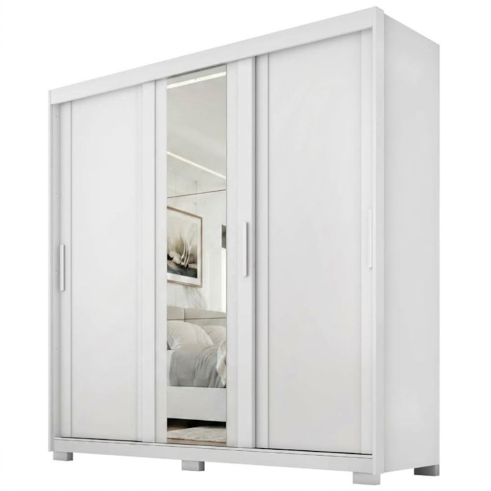 Guarda Roupa Casal 3 Portas de Correr Com Espelho Confo 190 cm Branco Absoluto ZANZ