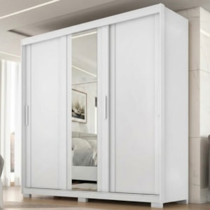 Guarda Roupa Casal 3 Portas de Correr Com Espelho Confo 190 cm Branco Absoluto ZANZ