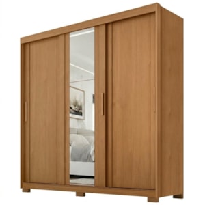 Guarda Roupa Casal 3 Portas de Correr Com Espelho Confo 190 cm Cinamomo ZANZ