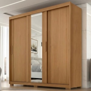 Guarda Roupa Casal 3 Portas de Correr Com Espelho Confo 190 cm Cinamomo ZANZ