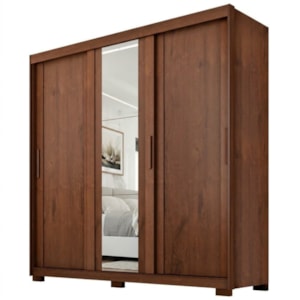 Guarda Roupa Casal 3 Portas de Correr Com Espelho Confo 190 cm Jacaranda ZANZ
