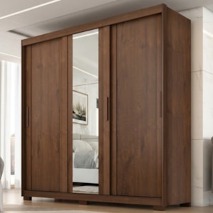 Guarda Roupa Casal 3 Portas de Correr Com Espelho Confo 190 cm Jacaranda ZANZ