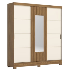Guarda Roupa Casal 3 Portas Deslizantes Com Espelho 200 cm B376 Nature Off White Briz