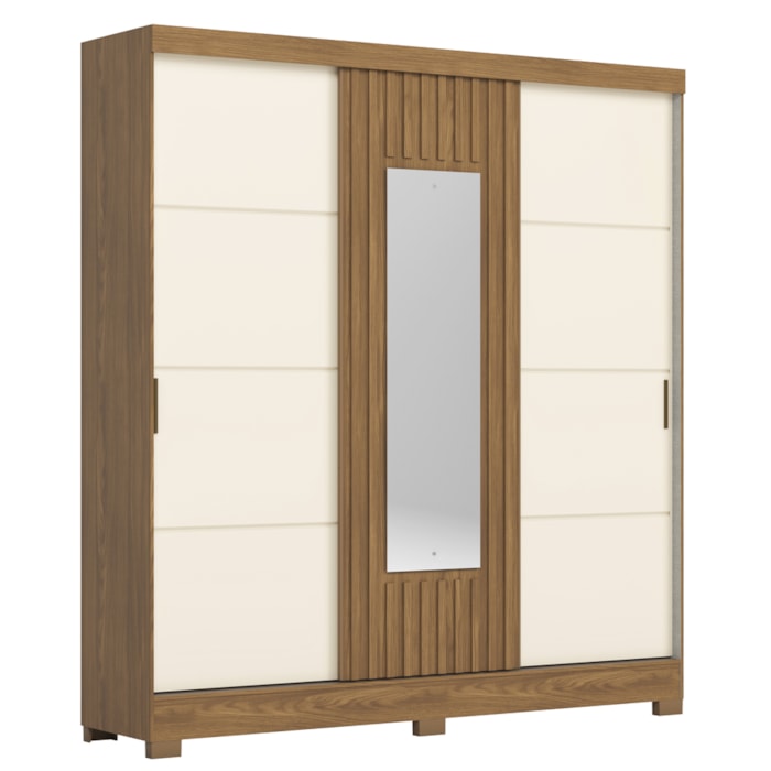 Guarda Roupa Casal 3 Portas Deslizantes Com Espelho 200 cm B376 Nature Off White Briz