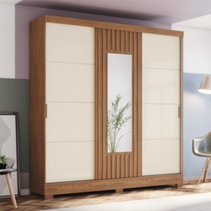 Guarda Roupa Casal 3 Portas Deslizantes Com Espelho 200 cm B376 Nature Off White Briz