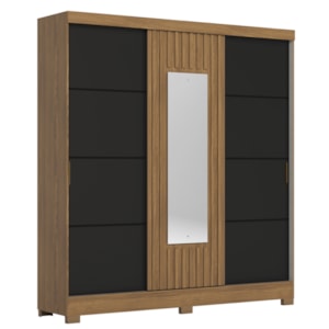 Guarda Roupa Casal 3 Portas Deslizantes Com Espelho 200 cm B376 Nature Preto Briz