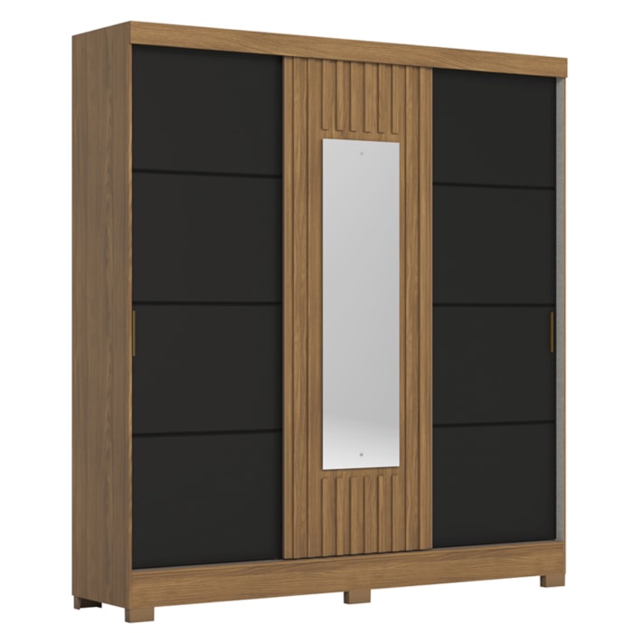 Guarda Roupa Casal 3 Portas Deslizantes Com Espelho 200 cm B376 Nature Preto Briz