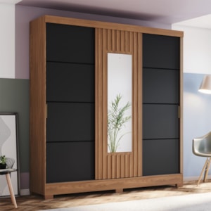 Guarda Roupa Casal 3 Portas Deslizantes Com Espelho 200 cm B376 Nature Preto Briz
