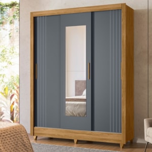 Guarda Roupa Casal 3P Espelho 164 cm Bolivia Freijo Cinza Moval
