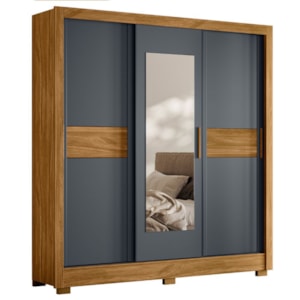 Guarda Roupa Casal 3P Espelho 202 cm Bahamas Freijo Cinza Moval
