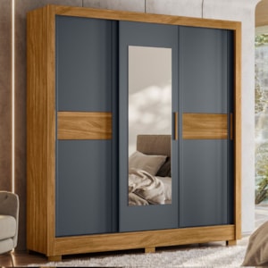 Guarda Roupa Casal 3P Espelho 202 cm Bahamas Freijo Cinza Moval