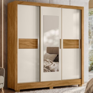 Guarda Roupa Casal 3P Espelho 202 cm Bahamas Freijo Off White Moval