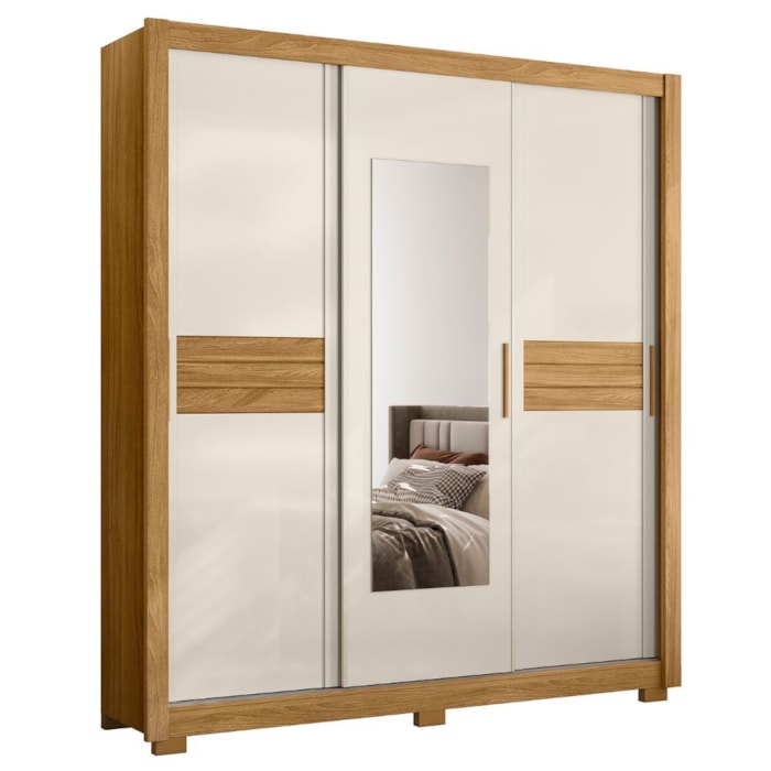 Guarda Roupa Casal 3P Espelho 202 cm Canada Freijo Off White Moval