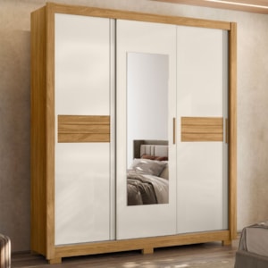 Guarda Roupa Casal 3P Espelho 202 cm Canada Freijo Off White Moval