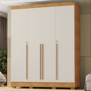 Guarda Roupa Casal 4 Portas 3 Gavetas 159 cm Domus Cedro Areia RUDK