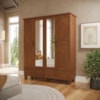 Guarda Roupa Casal 4 Portas Com Espelho 157 cm Madeira Macica Taeda 1142C Castanho Festra
