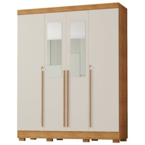 Guarda Roupa Casal 4 Portas Com Espelho 159 cm Domus Cedro Areia RUDK
