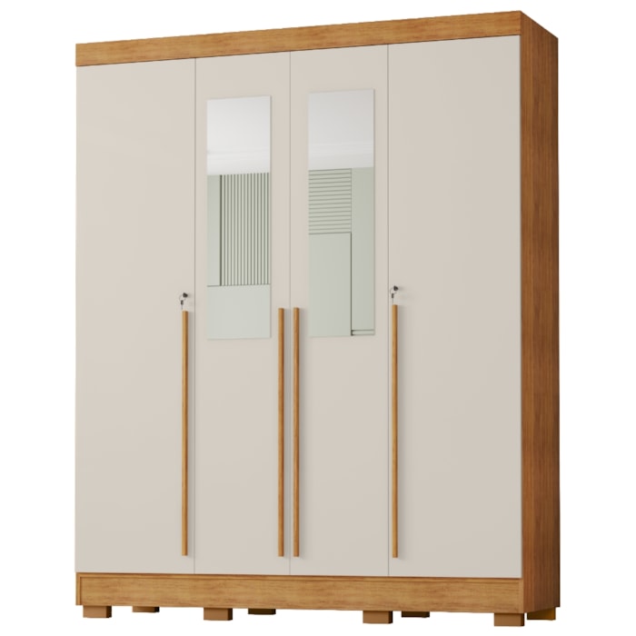 Guarda Roupa Casal 4 Portas Com Espelho 159 cm Domus Cedro Areia RUDK