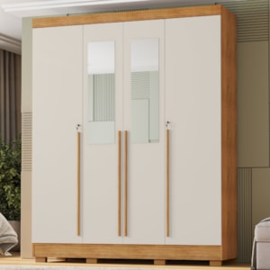 Guarda Roupa Casal 4 Portas Com Espelho 159 cm Domus Cedro Areia RUDK