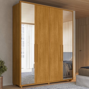 Guarda Roupa Casal 4 Portas Com Espelho MDF Greco 188 cm Cinamomo Madetec