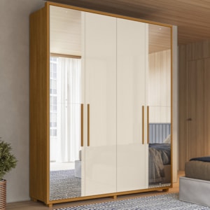 Guarda Roupa Casal 4 Portas Com Espelho MDF Greco 188 cm Cinamomo Off White Madetec
