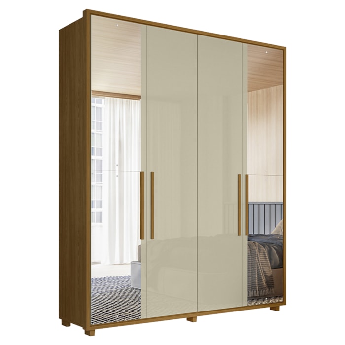 Guarda Roupa Casal 4 Portas Com Espelho MDF Greco 188 cm Cumaru Opala Madetec