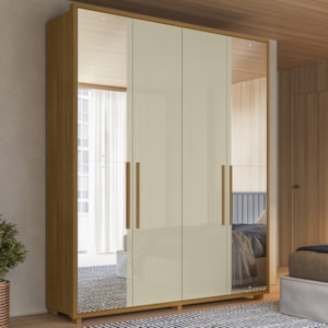 Guarda Roupa Casal 4 Portas Com Espelho MDF Greco 188 cm Cumaru Opala Madetec