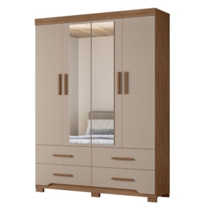 Guarda Roupa Casal 4P Espelho 157 cm Miami Carvalho Fendi Moval