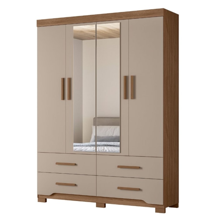 Guarda Roupa Casal 4P Espelho 157 cm Miami Carvalho Fendi Moval
