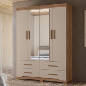 Guarda Roupa Casal 4P Espelho 157 cm Miami Carvalho Fendi Moval