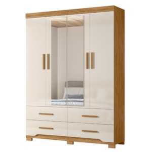 Guarda Roupa Casal 4P Espelho 157 cm Miami Freijo Off White Moval