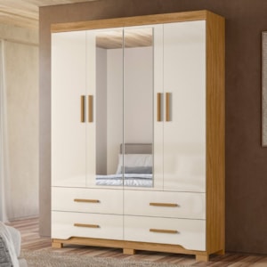 Guarda Roupa Casal 4P Espelho 157 cm Miami Freijo Off White Moval