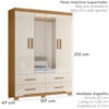 Guarda Roupa Casal 4P Espelho 157 cm Miami Freijo Off White Moval