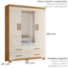 Guarda Roupa Casal 4P Espelho 157 cm Miami Freijo Off White Moval