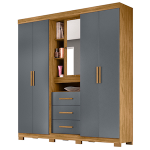 Guarda Roupa Casal 5P Espelho 195 cm Eldorado Freijo Cinza Moval