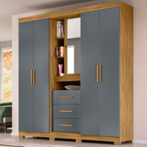 Guarda Roupa Casal 5P Espelho 195 cm Eldorado Freijo Cinza Moval
