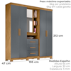 Guarda Roupa Casal 5P Espelho 195 cm Eldorado Freijo Cinza Moval