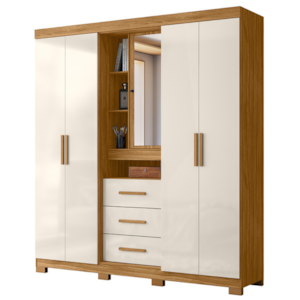 Guarda Roupa Casal 5P Espelho 195 cm Eldorado Freijo Off White Moval