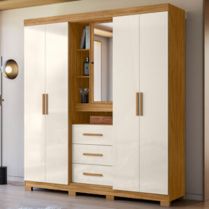 Guarda Roupa Casal 5P Espelho 195 cm Eldorado Freijo Off White Moval