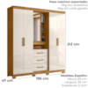 Guarda Roupa Casal 5P Espelho 195 cm Eldorado Freijo Off White Moval
