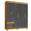 Guarda Roupa Casal 6 Portas 2 Gavetas 160 cm New Recife Freijo Grafite Acetinado POLIMAN