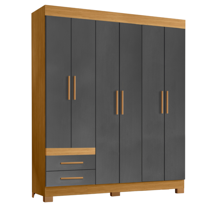 Guarda Roupa Casal 6 Portas 2 Gavetas 160 cm New Recife Freijo Grafite Acetinado POLIMAN